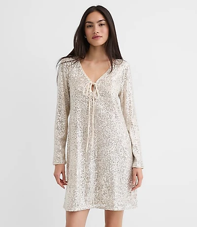Petite Sequin Tie Keyhole Mini Dress
