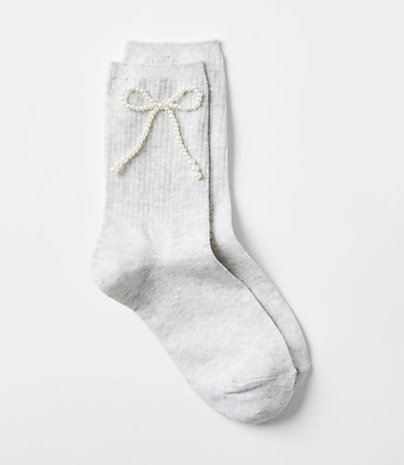 Pearlized Bow Crew Socks