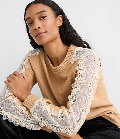 Petite Lace Sleeve Sweater