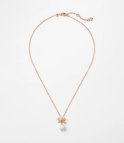 Pearlized Bow Drop Delicate Necklace