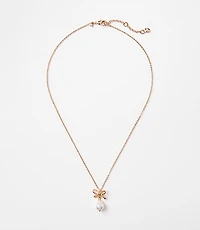 Pearlized Bow Drop Delicate Necklace