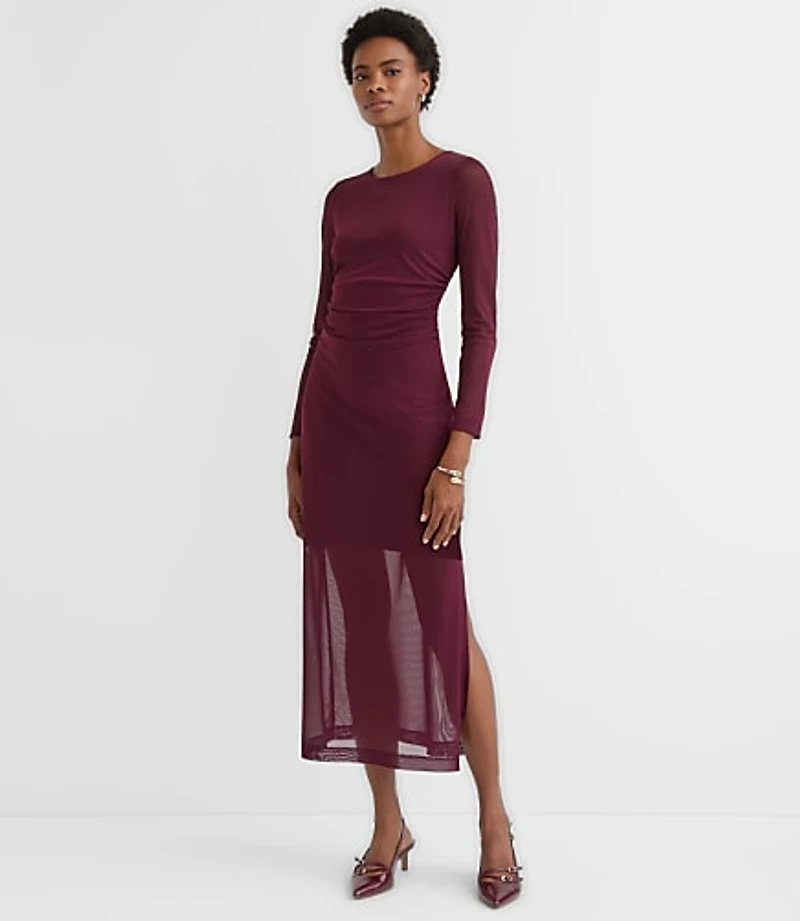 Petite Mesh Ruched Midi Dress