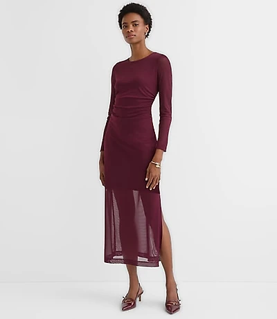 Petite Mesh Ruched Midi Dress