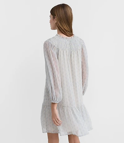 Paisley Smocked Tie Neck Mini Dress