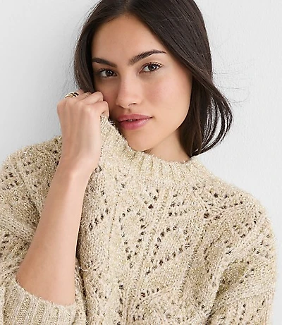 Petite Shimmer Pointelle Blouson Sweater