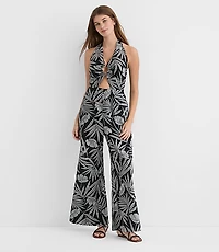 LOFT Beach Palm Ring Halter Linen Cotton Jumpsuit