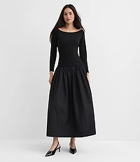 Petite Taffeta Ponte Off The Shoulder Maxi Dress