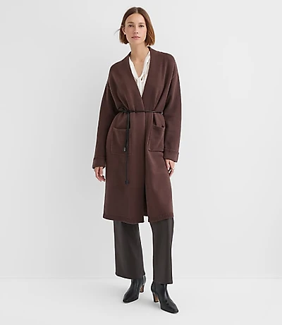 Petite Faux Leather Belted Pocket Coatigan
