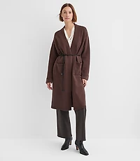 Petite Faux Leather Belted Pocket Coatigan