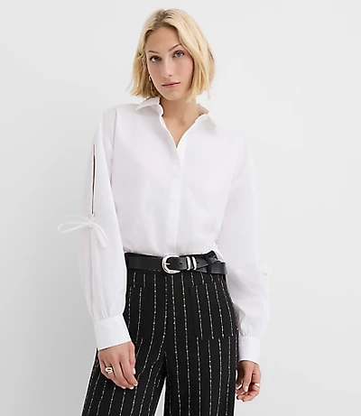 Petite Poplin Tie Sleeve Tunic Shirt