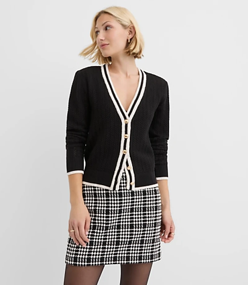 Tipped Pointelle Cardigan