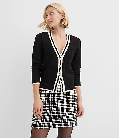 Tipped Pointelle Cardigan