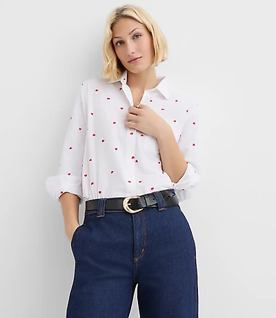 Petite Heart Embroidered Everyday Relaxed Pocket Shirt