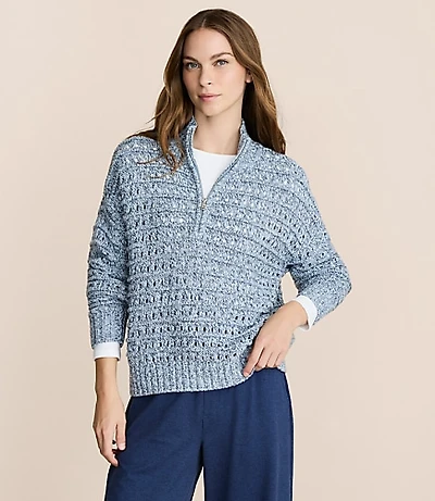 Petite Lou & Grey Marled Open Stitch Half Zip Sweater