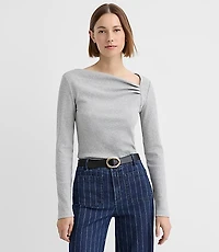 Petite Heathered Asymmetrical Neck Ribbed Top