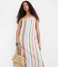 Rainbow Stripe Linen Cotton Strappy Maxi Dress
