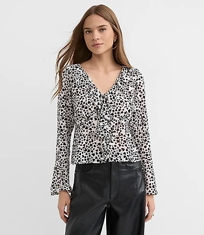 Petite Heart Ruffle Tie Neck Blouse