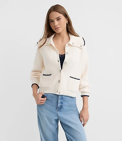 Petite Contrast Stitched Sweater Jacket