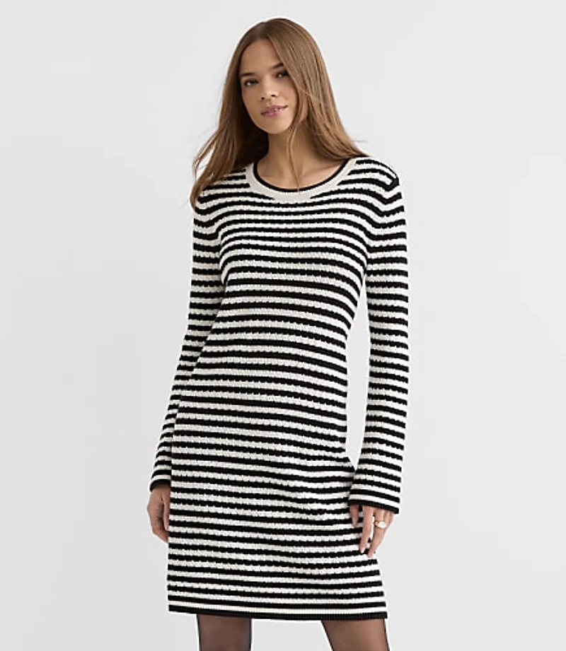 Petite Pointelle Striped Sweater Dress