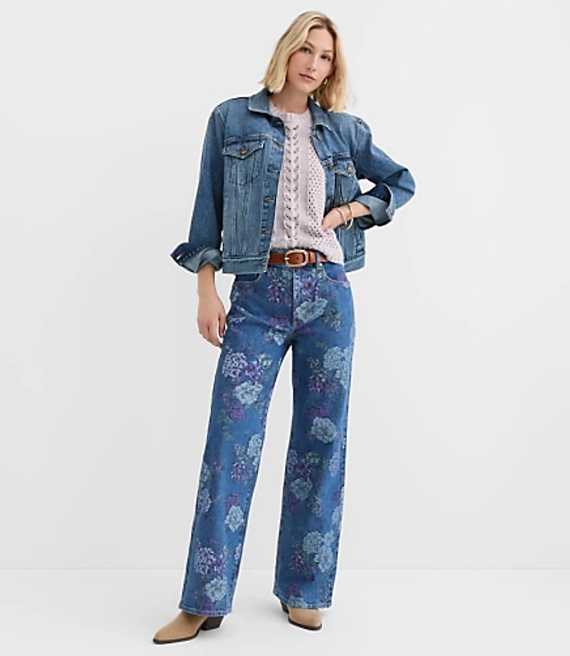 Petite High Rise Wide Leg Jeans in Floral