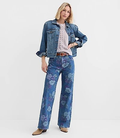 Petite High Rise Wide Leg Jeans in Floral