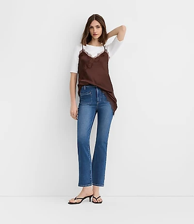 Rivete Petite Welt Pocket High Rise Kick Crop Jeans Mid Wash