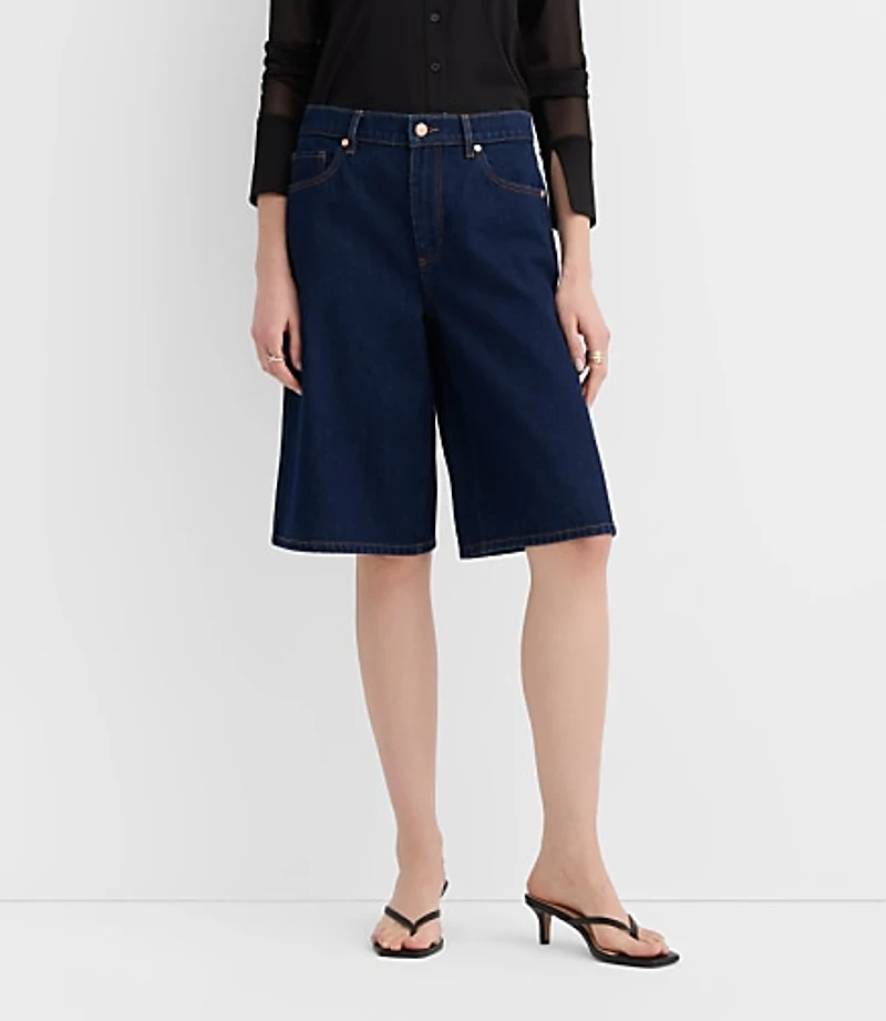 Rivete Curvy High Rise Denim Bermuda Shorts Dark Rinse