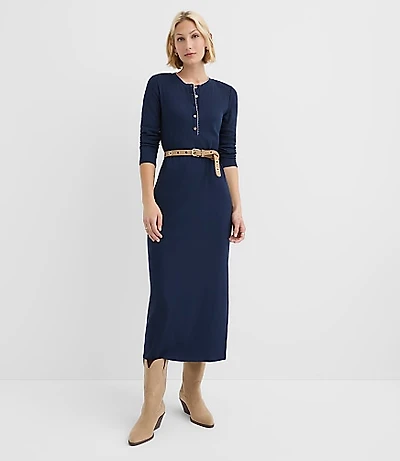 Scalloped Ribbed Henley Midi Dress