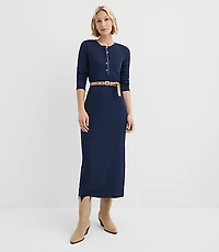 Scalloped Ribbed Henley Midi Dress