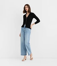 Rivete Petite High Rise Wide Leg Crop Jeans Mid Wash