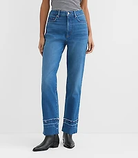 Rivete Petite Curvy Unpicked Cuffed High Rise Straight Jeans Authentic Indigo