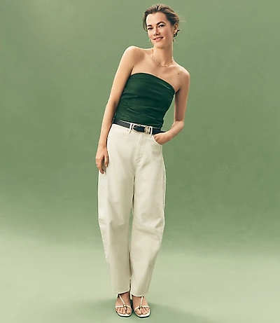 Rivete Petite Seamed High Rise Barrel Jeans Ivory