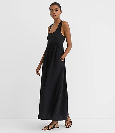Petite LOFT Beach Triple Cloth Mixed Media Maxi Pocket Dress