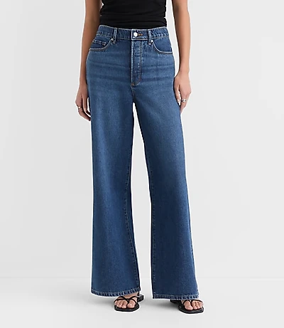 Rivete Curvy High Rise Relaxed Wide Leg Jeans Mid Wash