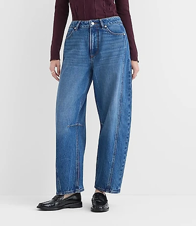 Rivete Curvy Seamed High Rise Barrel Jeans Dark Wash