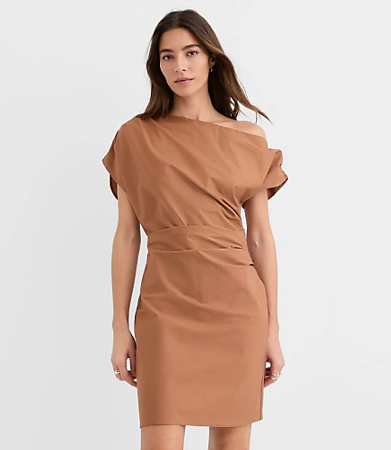 Poplin Asymmetrical Ruched Mini Dress