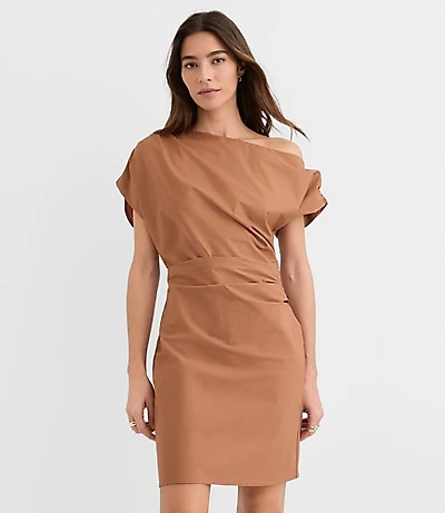 Poplin Asymmetrical Ruched Mini Dress