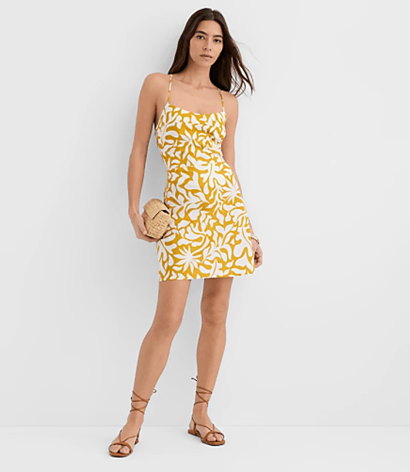 Petite LOFT Beach Palm Linen Cotton Strappy Back Mini Dress