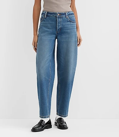 Rivete Petite Curvy Mid Rise Barrel Jeans Echo Wash