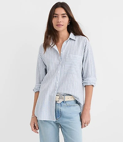 Striped Linen Cotton Everyday Oversized Pocket Shirt
