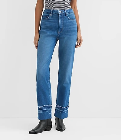 Rivete Curvy Unpicked Cuffed High Rise Straight Jeans Authentic Indigo