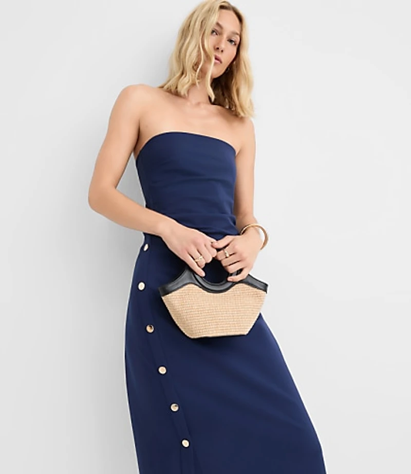 Side Button Strapless Midi Dress
