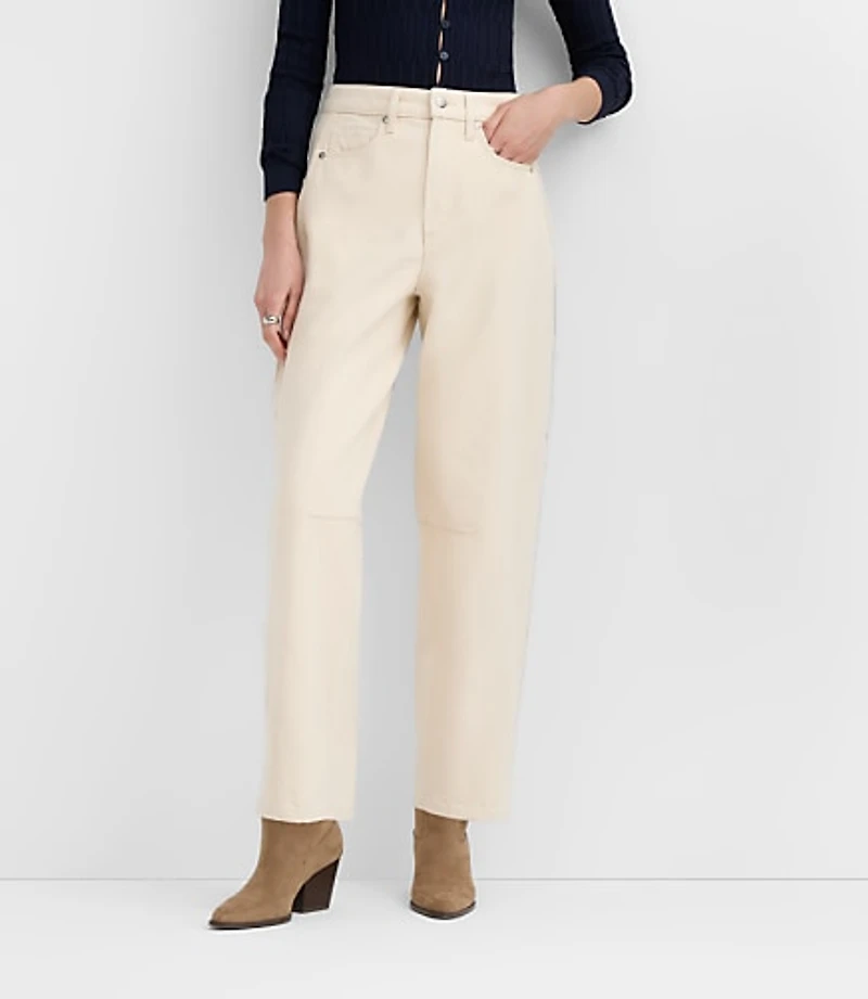 Rivete Curvy Seamed High Rise Barrel Jeans Ivory