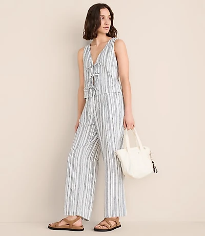 Lou & Grey Striped Linen Cotton Wide Leg Crop Pants