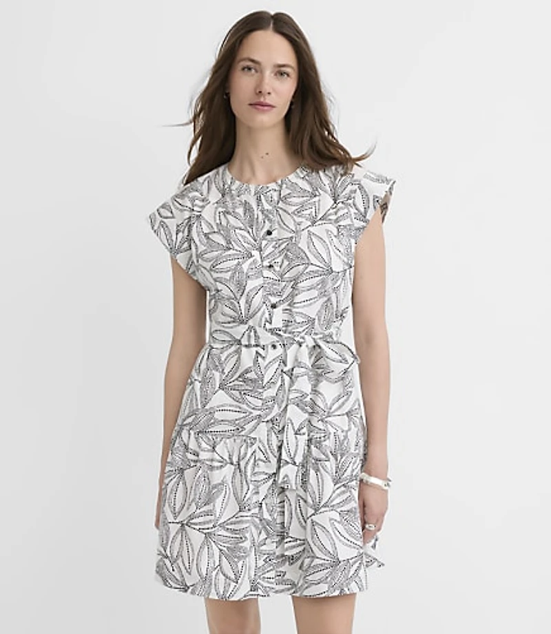 Leafed Linen Cotton Mini Pocket Shirtdress
