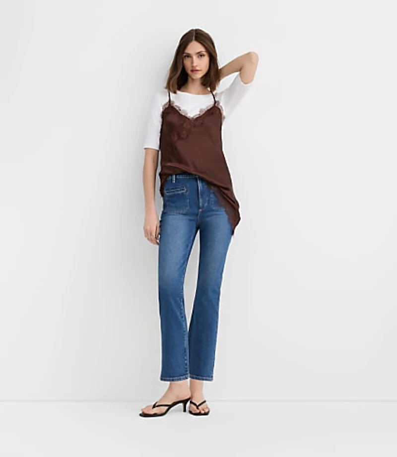 Rivete Tall Welt Pocket High Rise Kick Crop Jeans Mid Wash
