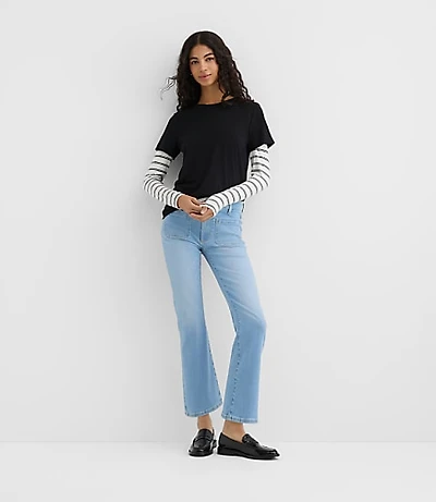 Rivete Petite Curvy Mid Rise Kick Crop Jeans Vintage Light Wash