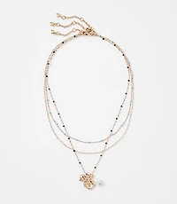 Pearlized Puffy Heart Layered Necklace Set