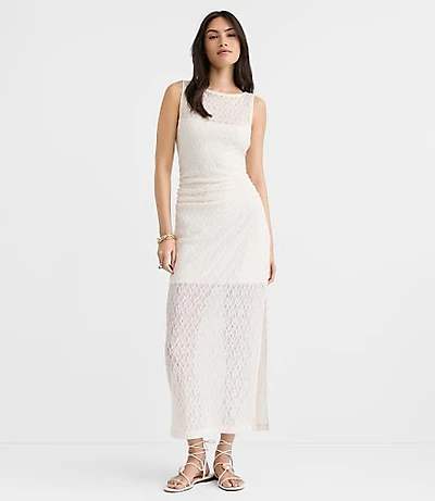 Lace Ruched Boatneck Midi Dress