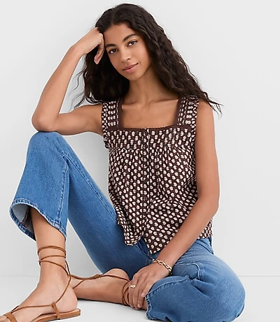 Floral Pleated Square Neck Blouse